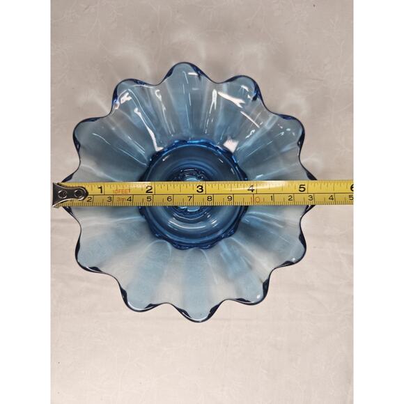 Vintage Federal Glass Candle Holders PAIR Celestial Ribbed Blue Glass 5 3/8" Art - Picture 7 of 8